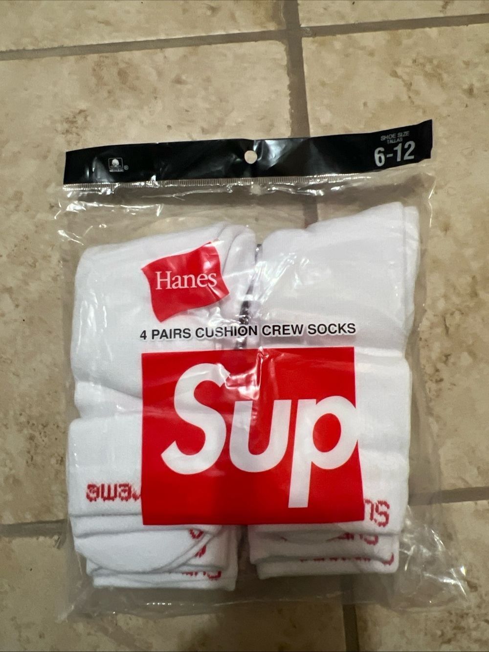 Hanes White Crew Socks with Red Logo - 4 Pack